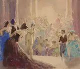 (She Arrives) (circa 1935) by Norman Lindsay, 1935, watercolour on paper, sold Jul 2016