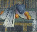 Godfrey Miller, Still Life with Blue Jar (1945-1950), 1945-1950, oil, pen and ink on canvas