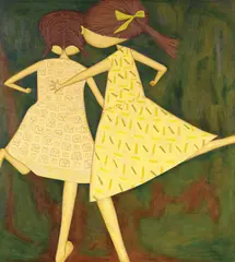 John Brack, Two Running Girls 1959, 1959, oil on composition board