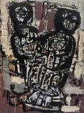 Ian Fairweather, Two Figures (1965), 1965, synthetic polymer paint and gouache on cardboard on hardboard