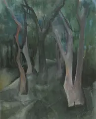 Through the Trees 1960 by Robert Dickerson, 1960, oil on composition board, sold May 2016