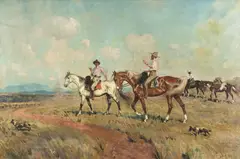 Percy Spence, Stockmen Mustering Sheep, oil on canvas
