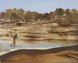 Prawn Fisherman, Laura River, Cape York Peninsula by Ray Crooke, oil on canvas, sold May 2016