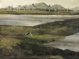 Ibis in North Queensland Landscape by Ray Crooke, oil on composition board, offered May 2016