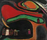 Jon Molvig, Village 1952, 1952, oil on composition board