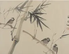 Birds and Bamboo by Chen Wen Hsi, ink and colour on paper, sold Apr 2016