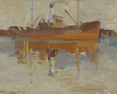 Ship by Horace Trenerry, oil on composition board, offered Apr 2016