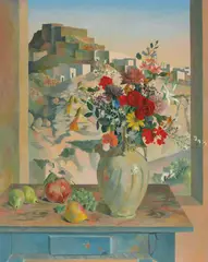 Still Life against a Landscape (1972) by Justin O'Brien, 1972, oil on canvas on composition board, sold Nov 2015