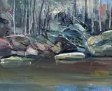 Arthur Boyd, Shady Riverbank - Shoalhaven, oil on composition board