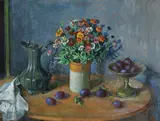 Margaret Olley, Still Life of Blossoms, Plums and Pewter Jug