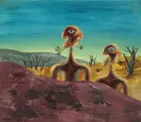 Emerging Gods 1971 by Albert Tucker, 1971, synthetic polymer paint on canvas, sold Nov 2015