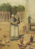 Gordon Coutts, (Feeding the Chickens), oil on board