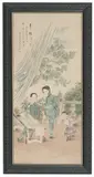 Li Shou, Figures on a terrace (circa 1916), 1916, ink and colour on paper, framed