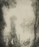 Lands of Afternoon 1923 by Norman Lindsay, 1923, etching and stipple on paper, sold Oct 2015