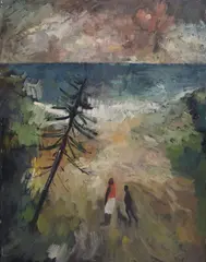 (Two Figures on a Beach) (1952) by Sam Fullbrook, 1952, oil on composition board, offered Oct 2015