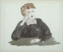 (Watching Television) by Russell Drysdale, ink and wash on paper, sold Oct 2015