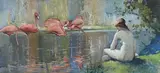 Sydney Long, Flamingos 1920, 1920, watercolour and gouache on paper