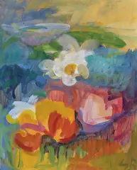 Flowerpiece by Sam Fullbrook, oil on canvas board, sold Aug 2015