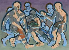 Weaver Hawkins, Footballers 1966, 1966, watercolour over pencil on paper