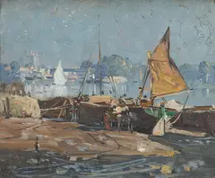 Unloading Bricks, Kew (1905) by Arthur Streeton, 1905, oil on wood panel, sold Aug 2015