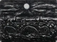 (Landscape with Rocks) 1977 by Peter Booth, 1977, charcoal and pastel on paper, sold Jul 2015