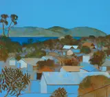 Thursday Island Buildings by Ray Crooke, oil on paper on board, offered Jul 2015