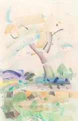 Sam Fullbrook, The Tree on Hermit Hill, pastel on paper