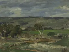 Landscape 1949 by Ivor Hele, 1949, oil on canvas on board, offered Jul 2015