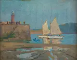 Charles David Jones Bryant, The Lighthouse, St Ives, oil on wood