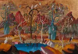 Donald Friend, (Australian Fantasy) (1964), 1964, oil and gold leaf on composition board
