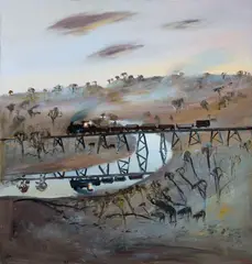 Train Crossing a River (First Version) (1980) by Arthur Boyd, 1980, oil on canvas, sold Apr 2015
