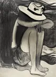 Sunbather (1967) by Charles Blackman, 1967, charcoal on paper on board, sold Apr 2015