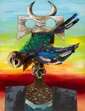Albert Tucker, Masked Figure Attacked by Parrot 1964-1967