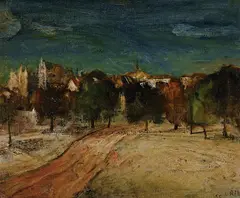 City Skyline 1955 by Lloyd Rees, 1955, oil on canvas on board, sold Apr 2015