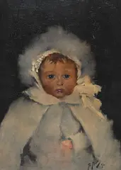 (Child in a Bonnet) 1892 by Bernard Hall, 1892, oil on wood panel, offered Apr 2015