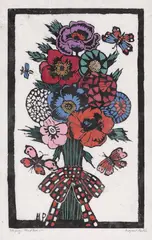 Margaret Preston, Plaid Bow 1925, 1925, hand-coloured woodcut on paper