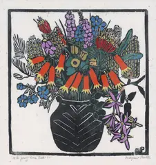 Margaret Preston, Christmas Bells 1925, 1925, hand-coloured woodcut on paper