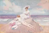 Sunbathing on a Rocky Outcrop by Norman Lindsay, watercolour on paper, sold Mar 2015