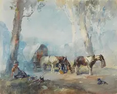 Afternoon Rest 1929 by Benjamin Edwin Minns, 1929, watercolour on paper, sold Mar 2015