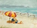 Wilfred Hayward Veal, Summer Beach Scene, oil on composition board