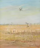 Farmer near Sheep Shelter, Wimmera by Arthur Boyd, oil on board, sold Mar 2015