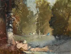 (In the Glade) by Thomas Balfour Garrett, monotype on paper, sold Mar 2015
