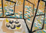 Donald Friend, The Corner Table, gouache on paper on board