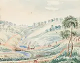 Robert Hoddle, Main's Bridge Moonee Moonee Ponds, near Melbourne, Port Phillip, October 1847 1847, 1847, watercolour over pencil on paper