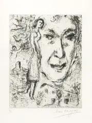Auto Portrait 1969 by Marc Chagall, 1969, etching on paper, sold Mar 2015