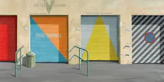 Jeffrey Smart, The Four Closed Shops (1982), 1982, synthetic polymer paint and oil on canvas