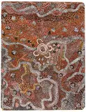 Dingoes watch a Corroboree (1973) by Johnny Warangkula Tjupurrula, 1973, synthetic polymer paint on composition board, offered Nov 2014