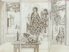 Justin O'Brien, Drawing for Annunciation (1973), 1973, ink over pencil on paper