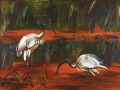 Ibis Feeding 1965 by Albert Tucker, 1965, synthetic polymer paint on composition board, sold Nov 2014