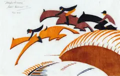 Steeplechasing (1936) by Sybil Andrews, 1936, colour linocut on paper, offered Nov 2014